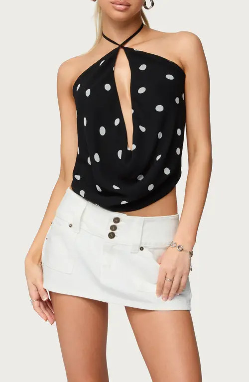 EDIKTED Cowl Neck Open Back Halter Top in Black-And-White at Nordstrom, Size X-Small | Nordstrom