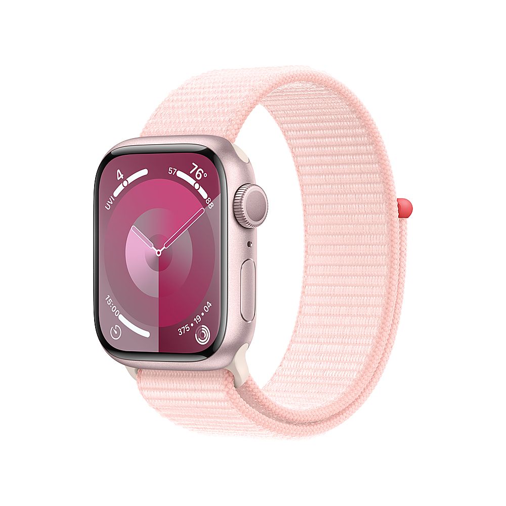 Apple Watch Series 9 (GPS) 41mm Pink Aluminum Case with Light Pink Sport Loop Pink MR953LL/A - Be... | Best Buy U.S.