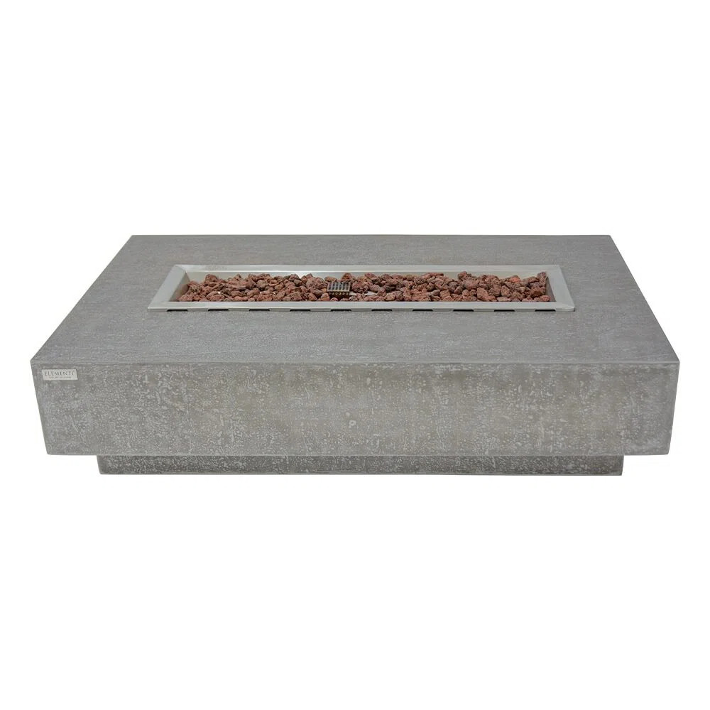 Hampton 56" Outdoor Light Grey Concrete Fire Table 45,000 BTU - Includes Lava Rocks and PVC Cover | Wayfair North America
