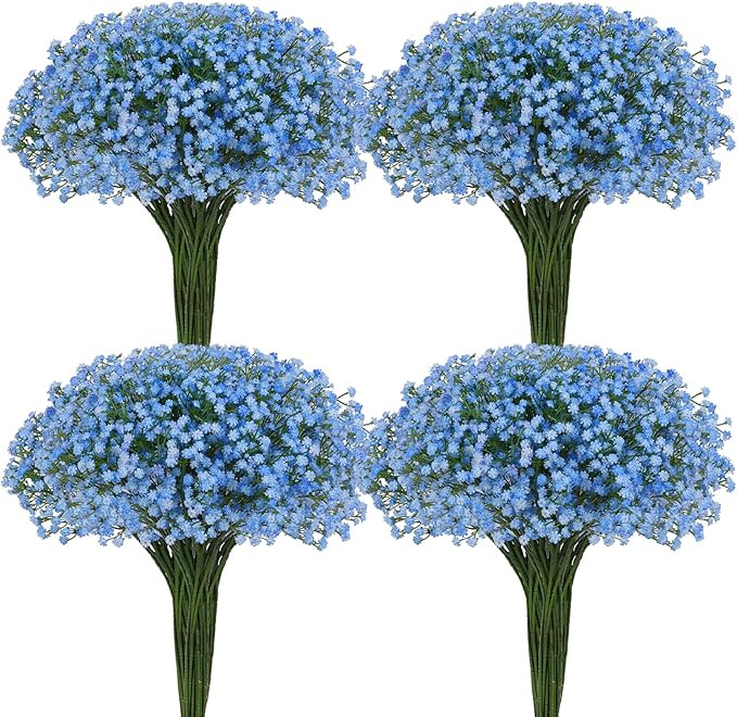 Waipfaru 25 Pcs Babys Breath Artificial Flowers Bulk, Real Touch Blue Babies Breath Flowers, Fake... | Amazon (US)