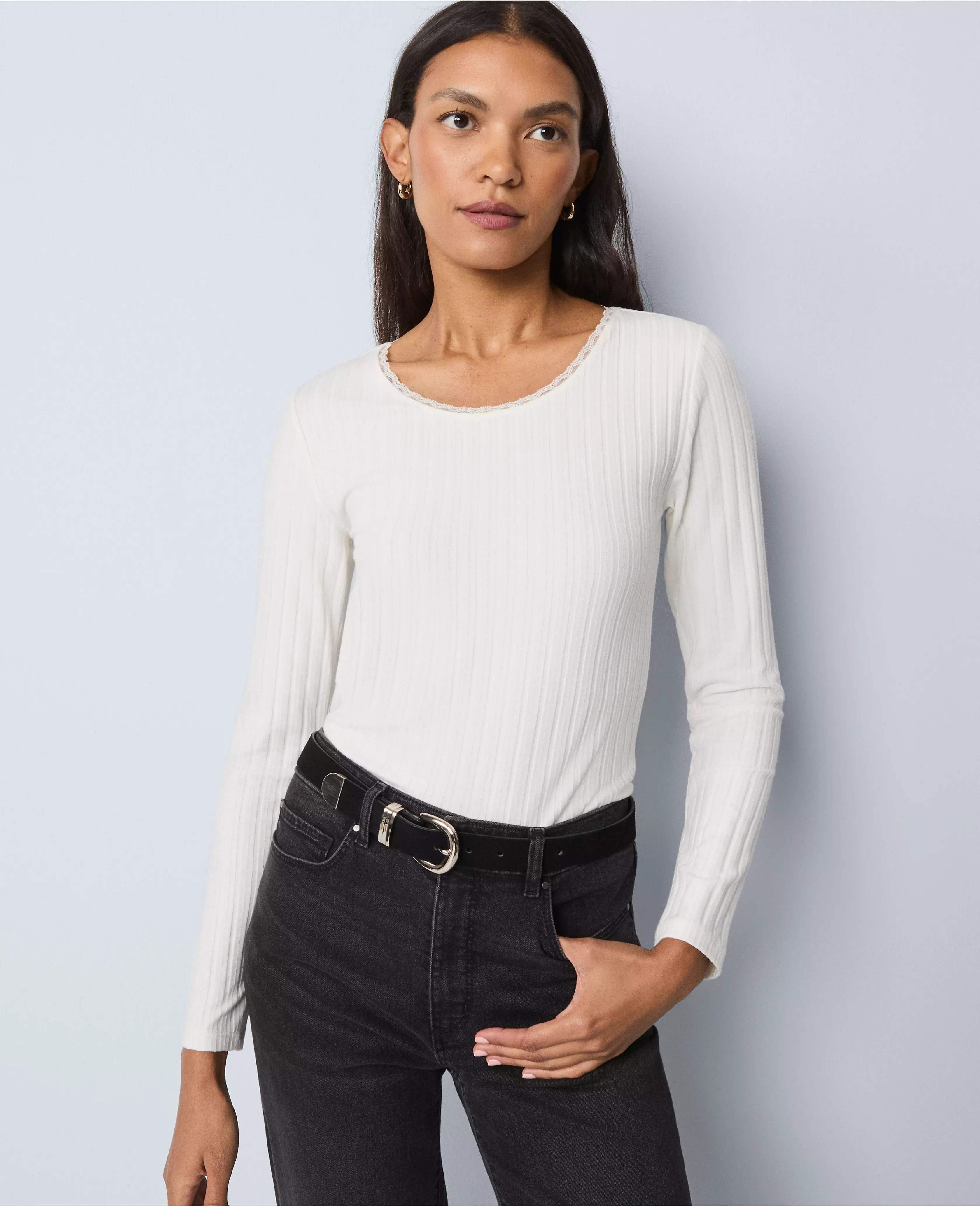 Weekend Collection Lace Trim Pointelle Top | Ann Taylor