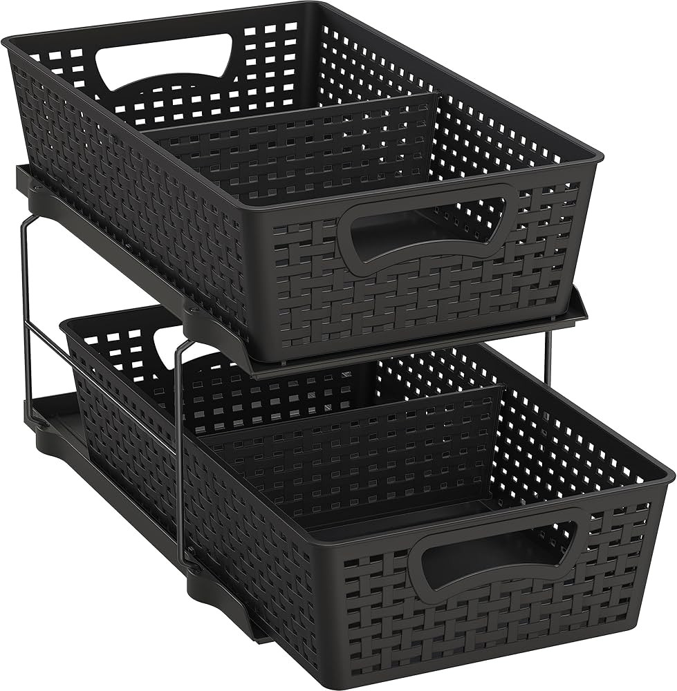 Simple Houseware 2 Tier Bathroom Organizer Tray Pull-Out Sliding Drawer/Under-Sink Storage, Black | Amazon (US)