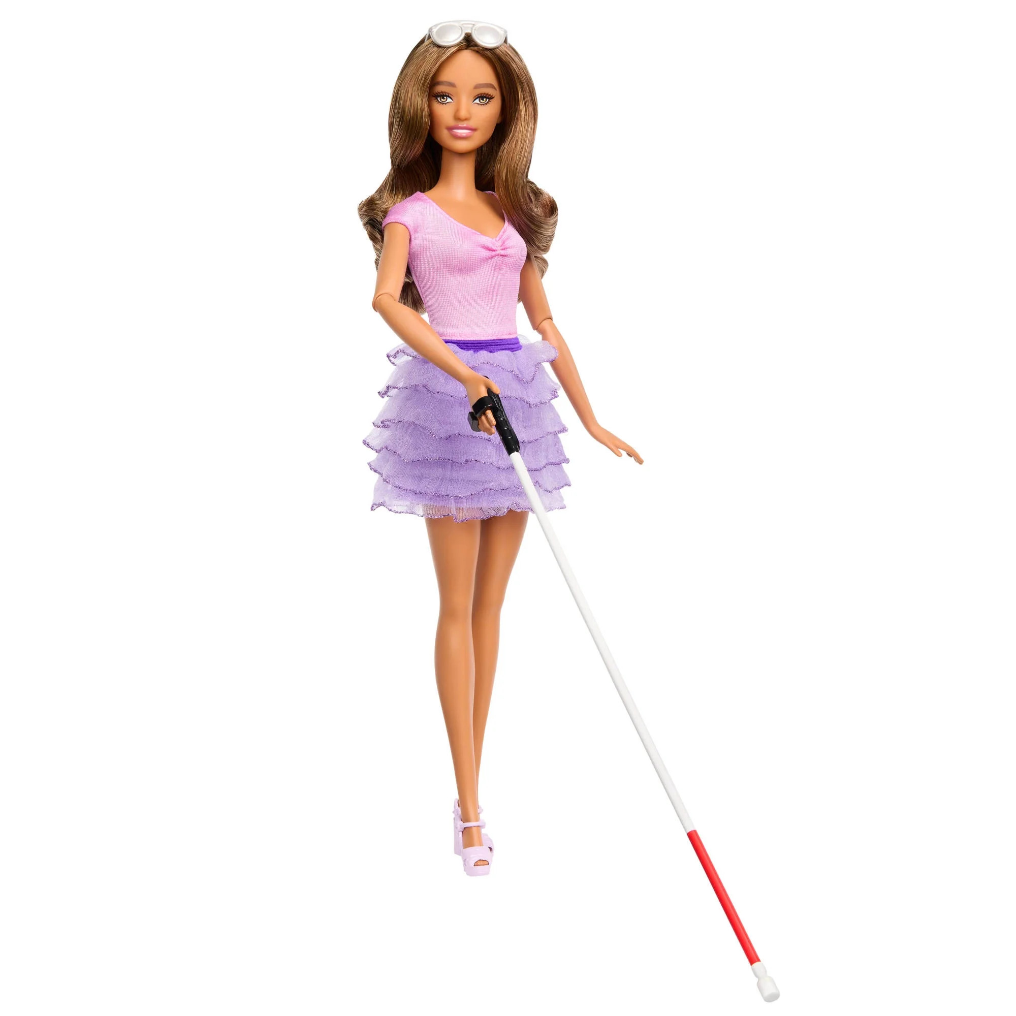 Barbie Fashionistas Doll #228 Blind Barbie Doll Wearing Pastel Outfit with Cane and Sunglasses - ... | Walmart (US)