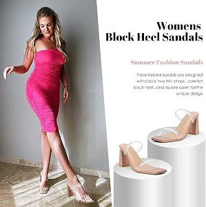 Athlefit Women's Square Open Toe Two Strap Heeled Sandals Slip On Block Chunky Heels Sandals | Amazon (US)
