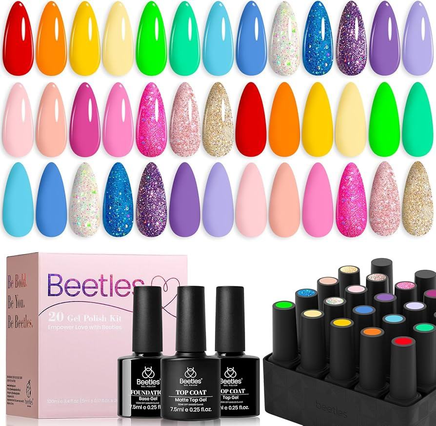 beetles Gel Polish Nail Set 23 Pcs 20 Colors Rainbow Summer Collection Green Pink Blue Glitter Nu... | Amazon (US)