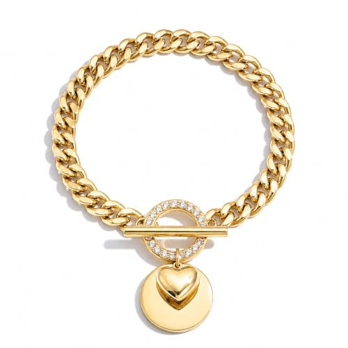 Mchic Chunky Gold Bracelet for Women with Heart Charm, Cuban Link Toggle Bracelet, 18K Gold Plated Statement Jewelry, Non Tarnish | Amazon (US)