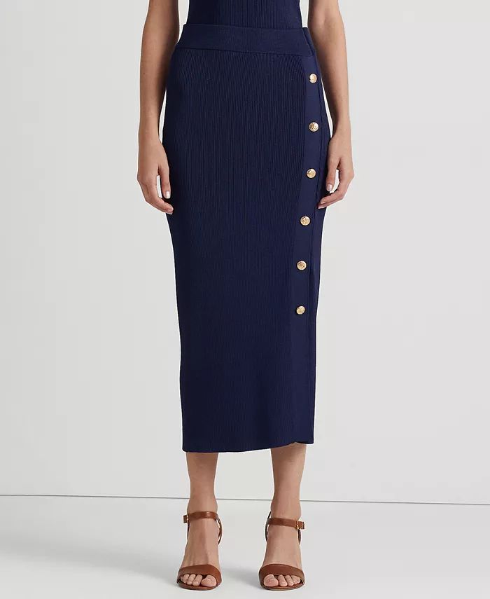 Lauren Ralph Lauren Women's Button-Front Rib-Knit Midi Skirt & Reviews - Skirts - Women - Macy's | Macys (US)