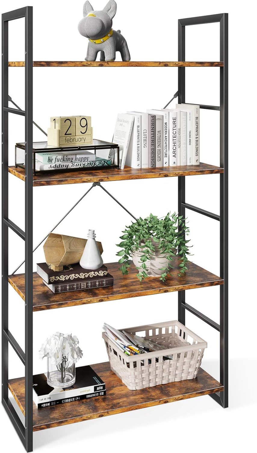ODK Bookshelf, 4 Tier Shelf Storage Organizer, Modern Book Shelf with Metal Frame for Bedroom, Li... | Amazon (US)