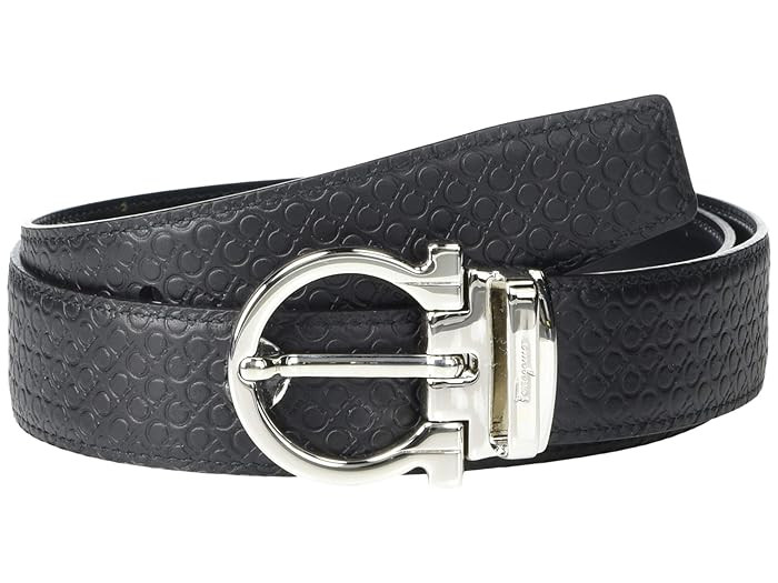 Salvatore Ferragamo Adjustable Reversible Belt - 67A258 (Black/Black) Men's Belts | Zappos