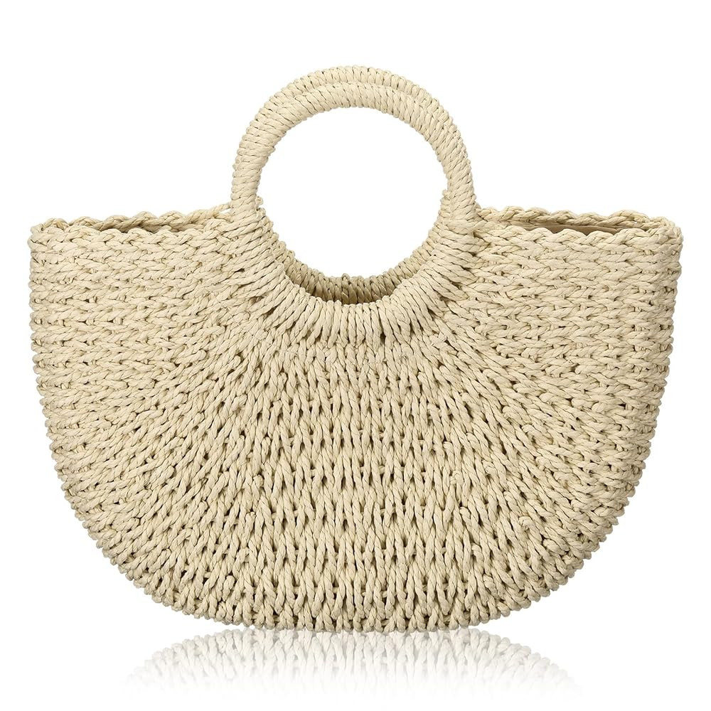 Frienda Straw Tote Bag Summer Beach Bag Handmade Straw Rattan Woven Handbag for Women Travel | Amazon (US)