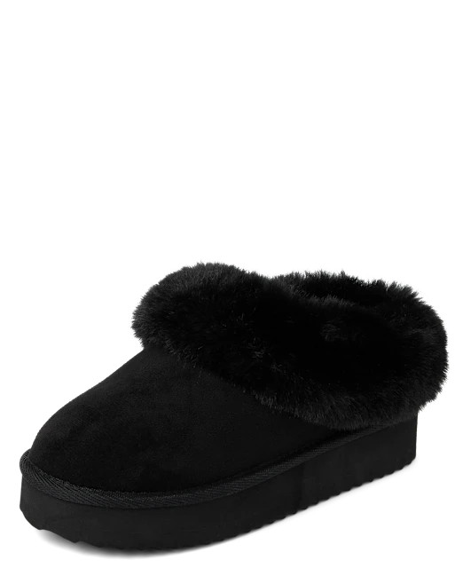 Girls Platform Teddy Slip Ons - black | The Children's Place
