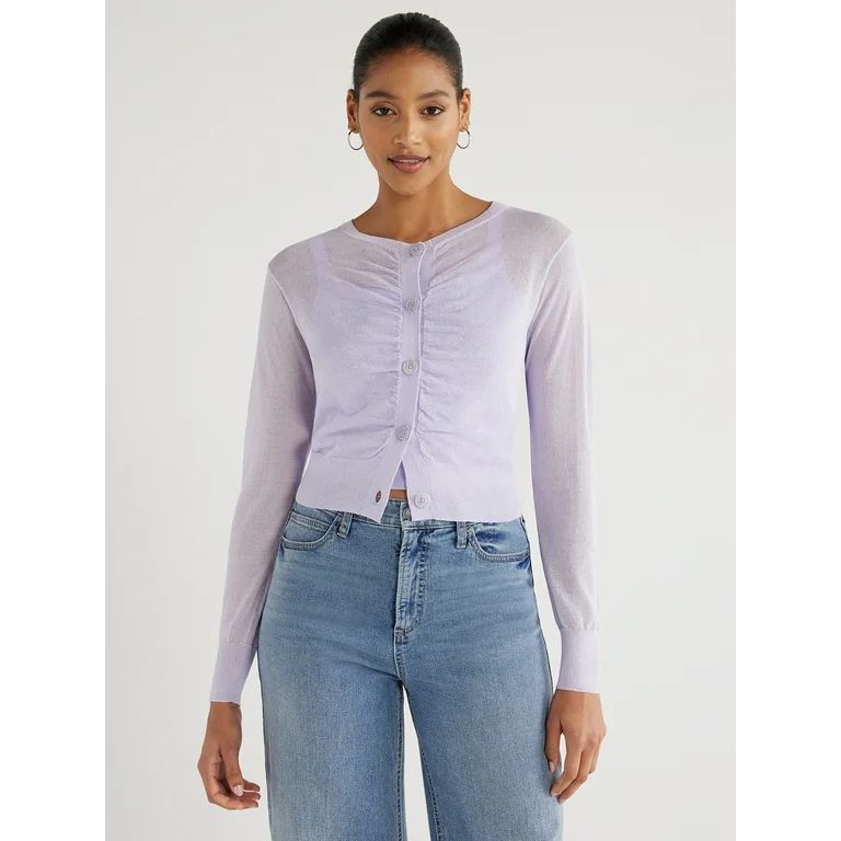 Scoop Women's Sheer Pleated Cardigan Sweater with Long Sleeves, Sizes XS-XXL | Walmart (US)