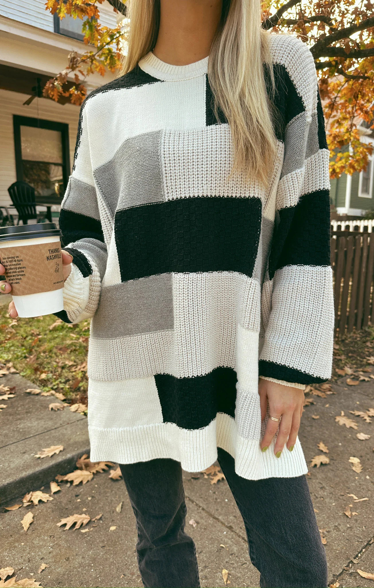 Ember Tunic Sweater ~ Grey Patchwork Knit | Show Me Your Mumu