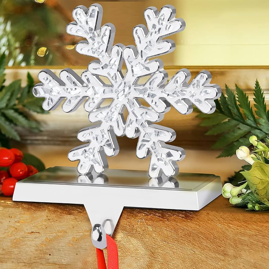 Snowflake Christmas Stocking Holder Silver 3D Crystal Snowflake Metal Mantel Stocking Hanger for ... | Amazon (US)