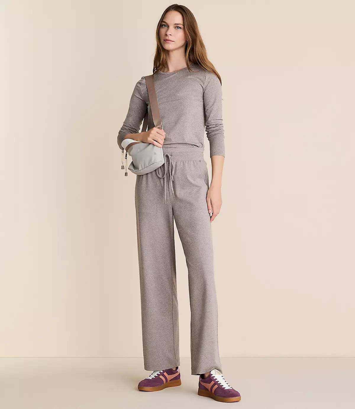 Lou & Grey Heathered Brushedsoft Slim Wide Leg Pants | LOFT