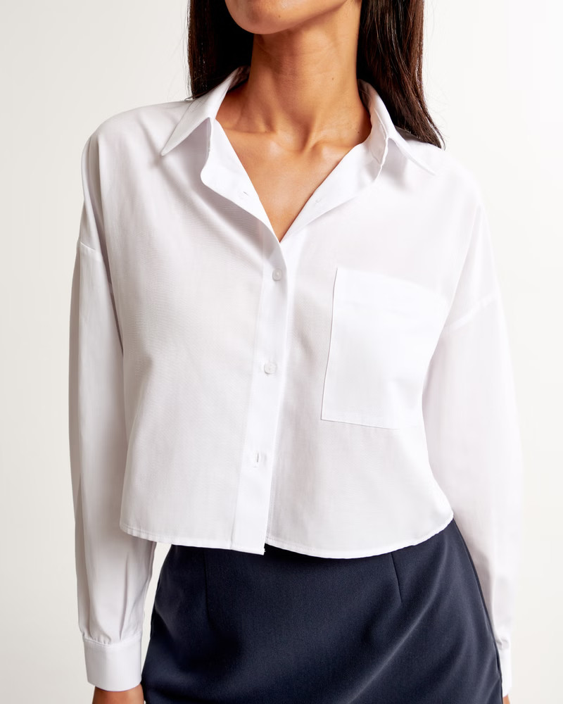 Women's Long-Sleeve Cropped Cotton-Blend Shirt | Women's Tops | Abercrombie.com | Abercrombie & Fitch (US)