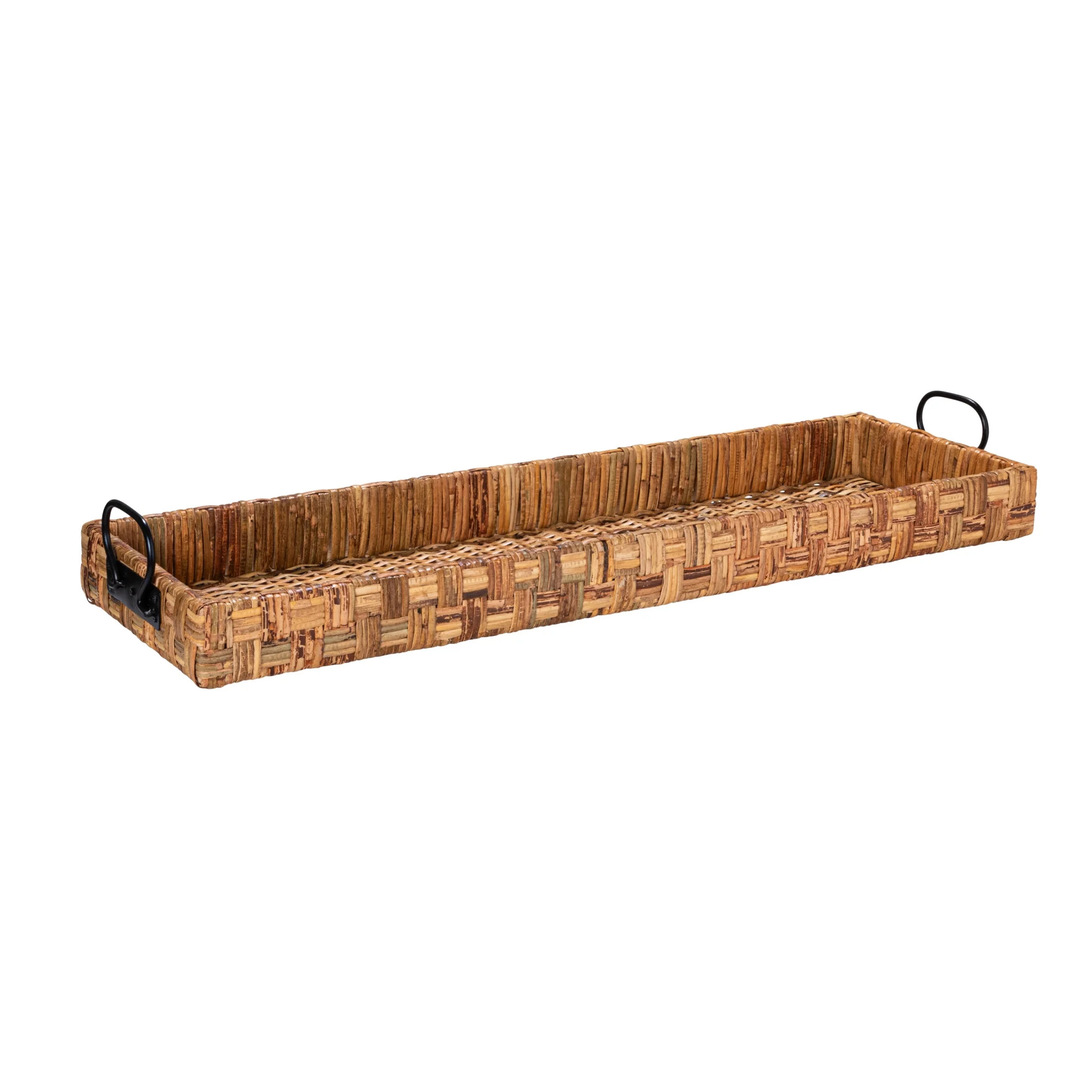 Creative Co-Op Oversized Hand-woven Rattan Tray with Metal Handles, Natural | Walmart (US)