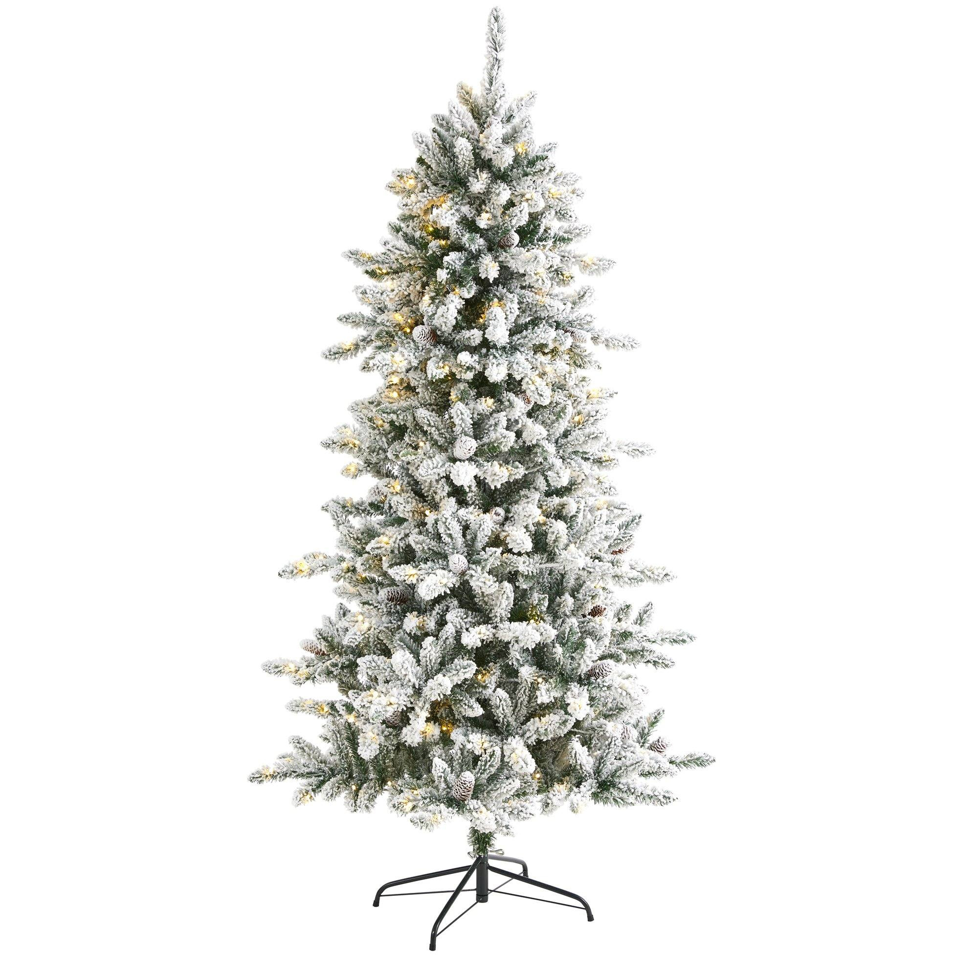 6’ Flocked Livingston Fir Artificial Christmas Tree with Pine Cones and 300 Clear Warm LED Ligh... | Nearly Natural