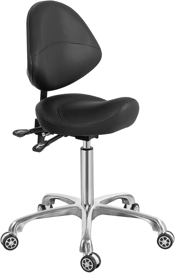 Saddle Stool Chair with Back Support, Heavy-Duty(350LBS), Hydraulic Rolling Swivel Adjustable Sto... | Amazon (US)