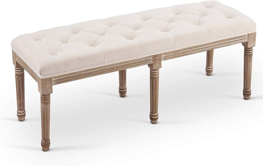 VONLUCE Extra-Long French Vintage Bench with Padded Seat & Rubberwood Legs, 48" Upholstered Entry... | Amazon (US)