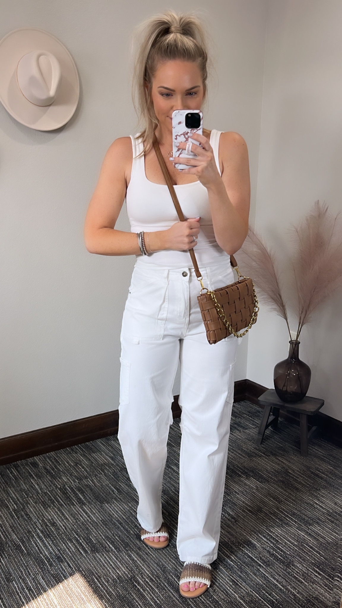 Small in shelf bra tank. More colors. More colors in the lattice, cross body chain bag, wearing my true size 6 in the cargo jeans  went up, half size in crochet slides. 

#LTKstyletip #LTKtravel #LTKSeasonal