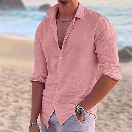 Long Sleeve Tshirts Shirts For Men Mens Long Sleeve Shirt Mens Shirts Casual Stylish - Long Sleeve Shirts for Mens Long Sleeve Tee Shirts Workout T Shirts - Lapel Solid Color - Pink | L | Walmart (US)