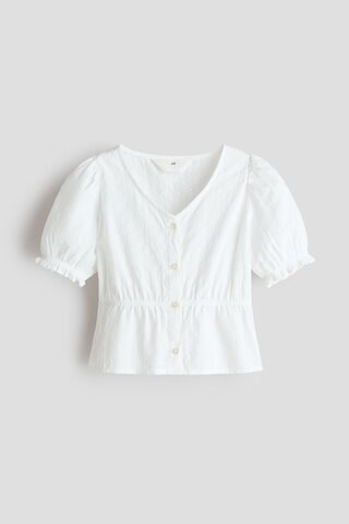 H & M - Puff-Sleeved Cotton Seersucker Blouse - White | H&M (US + CA)