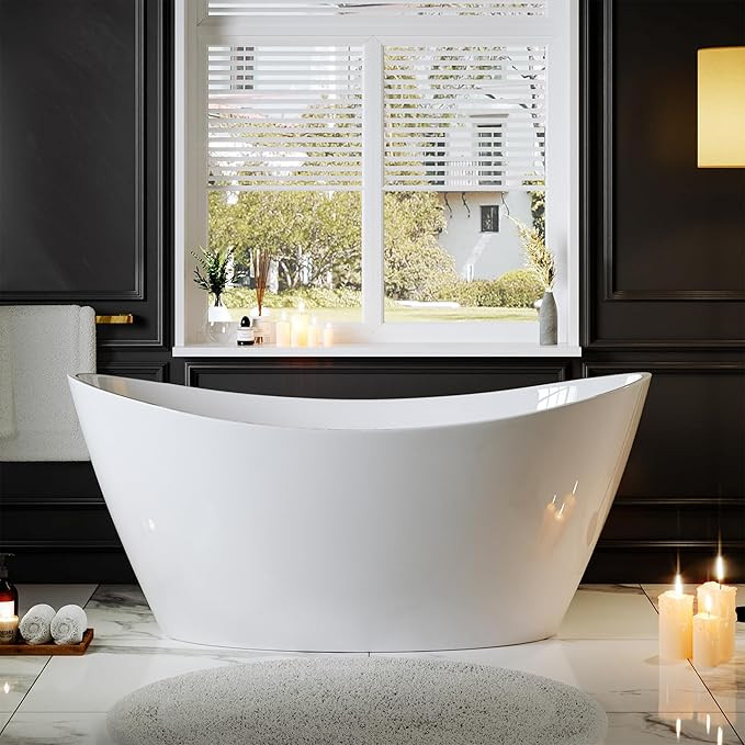 Empava Freestanding Bathtub, Acrylic Soaking Tub with Brushed Nickel Drain & Overflow – Modern ... | Amazon (US)