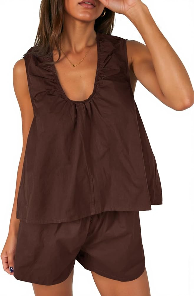 Cicy Bell Womens Summer 2 Piece Short Sets Scoop Neck Babydoll Tank Tops High Waisted Shorts Vaca... | Amazon (US)