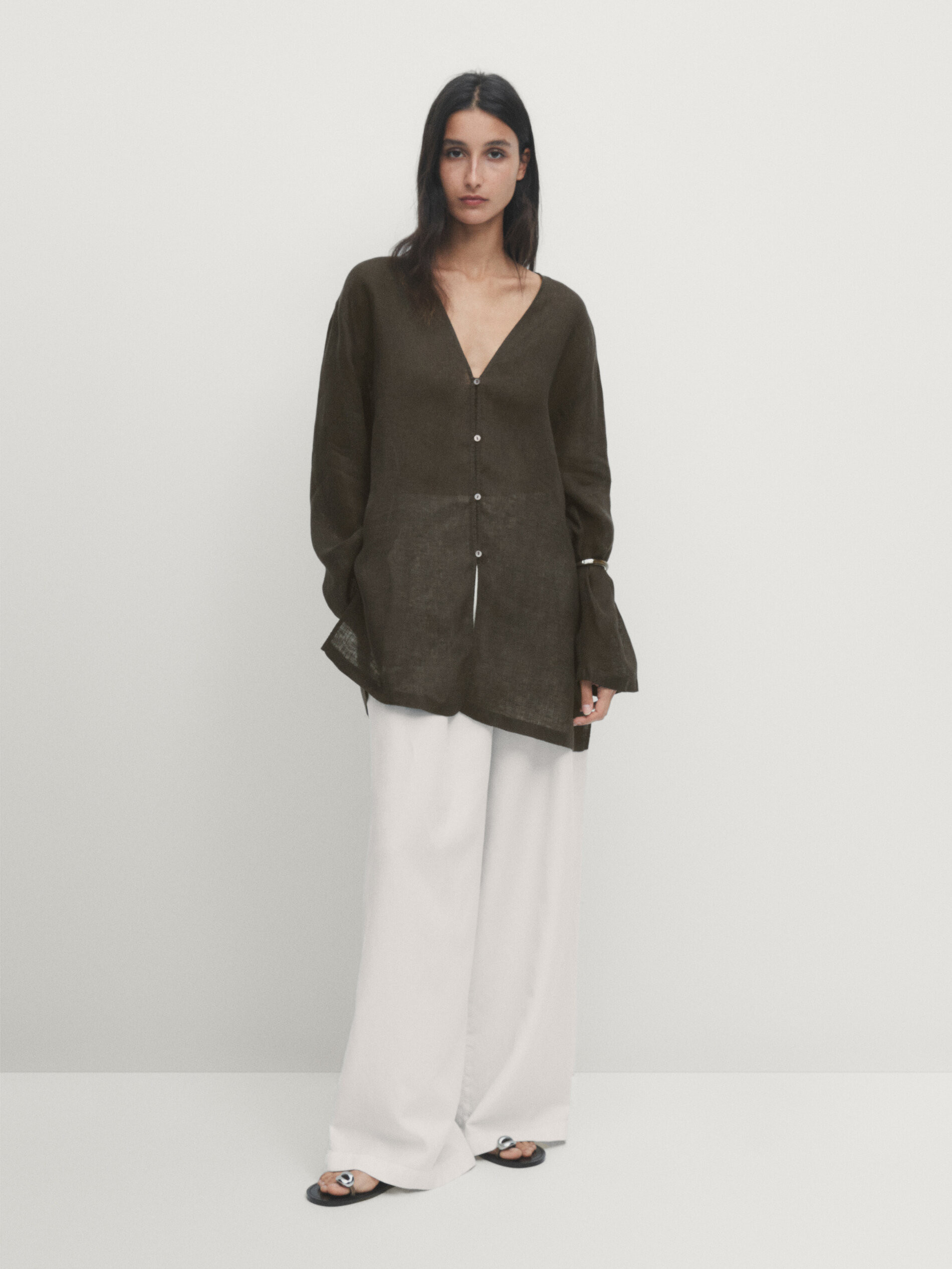 100% linen oversize blouse | Massimo Dutti US