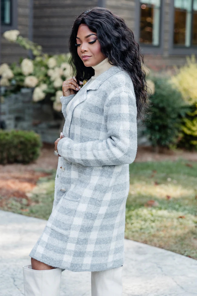 Time Rolls By Grey Plaid Cardigan Coat DOORBUSTER | Pink Lily