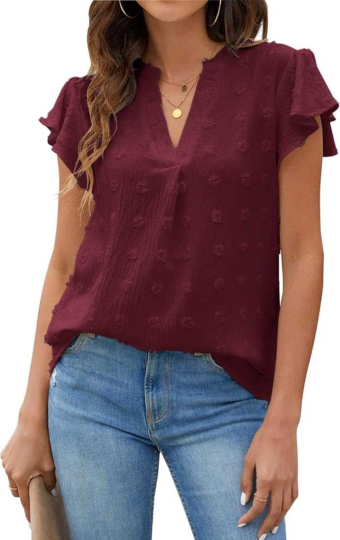 Blooming Jelly Womens White Blouse V Neck Ruffle Sleeve Flowy Shirts Dressy Casual Cute Summer To... | Amazon (US)