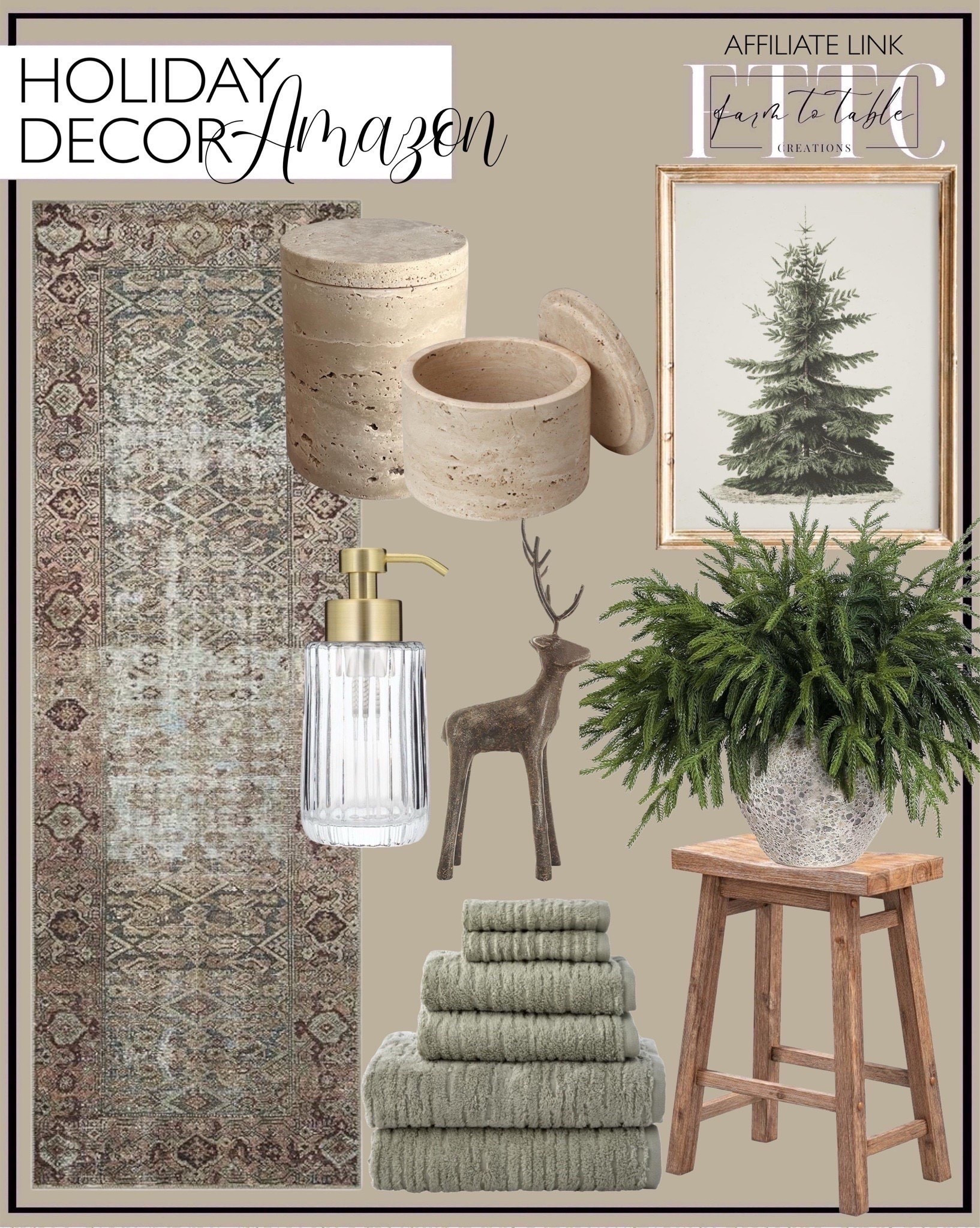 Amazon Winter Holiday Decor

Bring warm, natural textures into your home this holiday season with these Amazon finds. From cozy towels and a wood stool to a vintage runner and evergreen print — each piece layers beautifully for an organic look. Subtle touches like the glass soap dispenser, stone canisters, and a brass deer add charm without overwhelming your space.

Follow @farmtotablecreations for more cozy home inspiration and seasonal styling ideas.

#amazonfinds #holidaydecor #amazonhome #neutraldecor #christmasdecor #holidayhome #cozyhome #neutralhome #interiordecor #amazonhomedecor #holidayinspo #holidaystyle #homefinds #decorinspo #amazonfavorites



#LTKHome #LTKFindsUnder50 #LTKSaleAlert