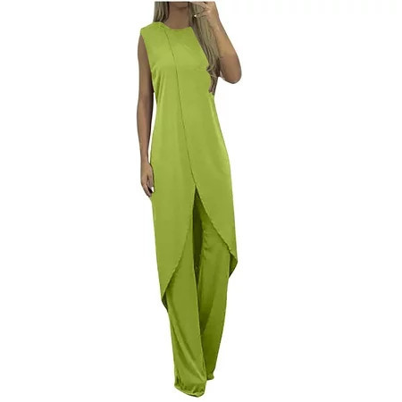 Womens Suits 2 Piece Set Two Piece Sets for Women Spring Clothing Set Female Round Neck Sleeveless Tops Pants Sets Trousers Pant Style S_953 Women s Tracksuits Green S | Walmart (US)