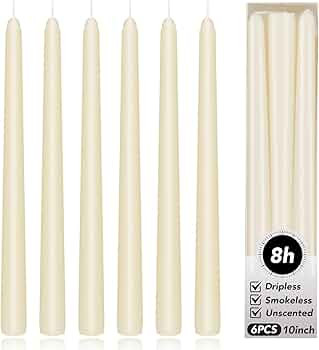 KORCCI Ivory Taper Candles 10 Inch - Set of 6 Long Candles, 8 Hours Long Burning, Smokeless & Uns... | Amazon (US)