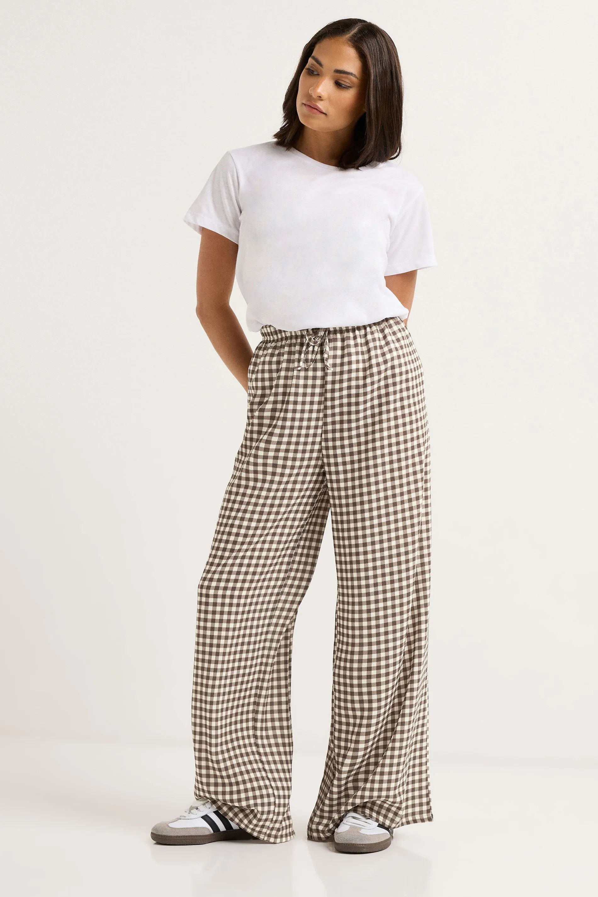 Brown PixieGirl Petite Gingham Wide Leg Trousers | Debenhams | Debenhams UK