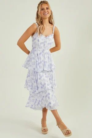 Tory Maxi Dress in White & Blue | Altar'd State | Altar'd State