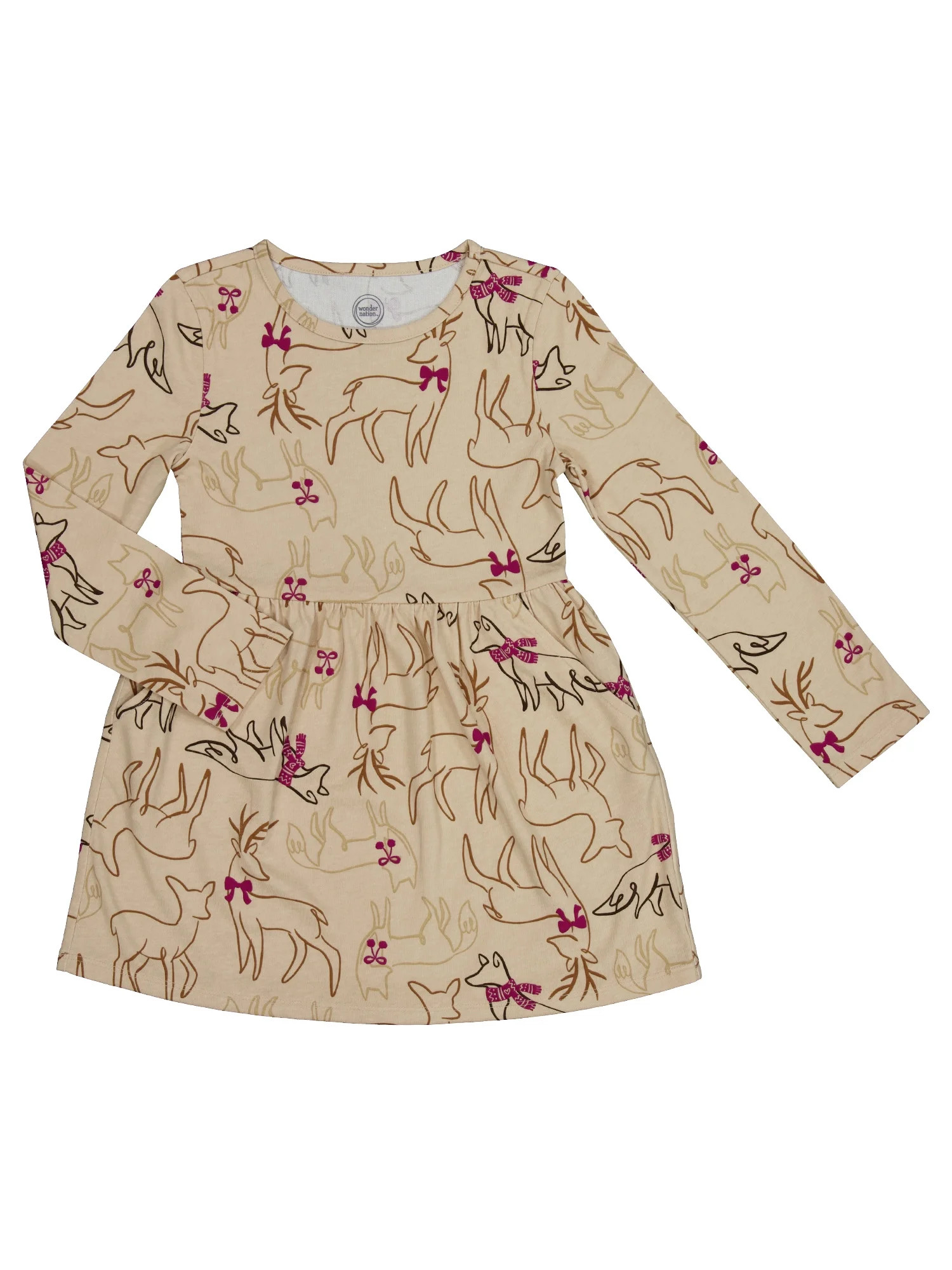 Wonder Nation Girls Long Sleeve Play Dress, Sizes 4-18 & Plus - Walmart.com | Walmart (US)