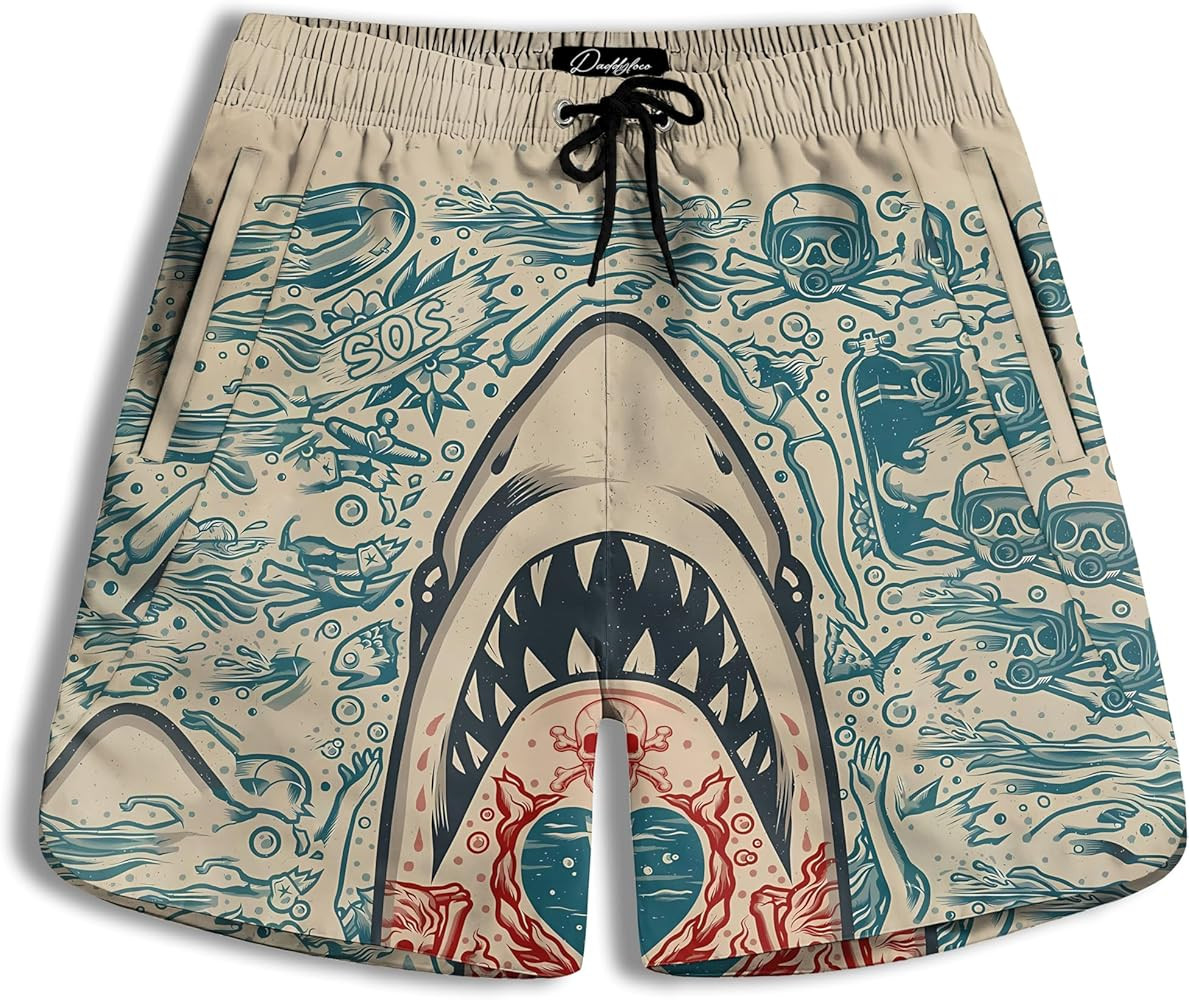 Men's Beach Shorts, Fun Elements Print, Tropical Hawaiian Style, Quick Dry Board Shorts for Summe... | Amazon (US)