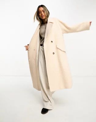 ASOS DESIGN smart double breasted boucle wool mix coat in cream | ASOS (Global)