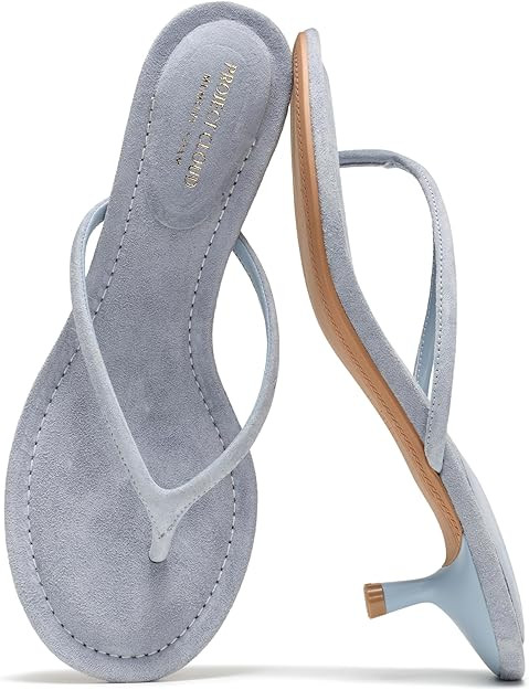 Project Cloud 100% Genuine Leather Kitten Heels for Women Footwear - Memory Foam Fashion Thong He... | Amazon (US)