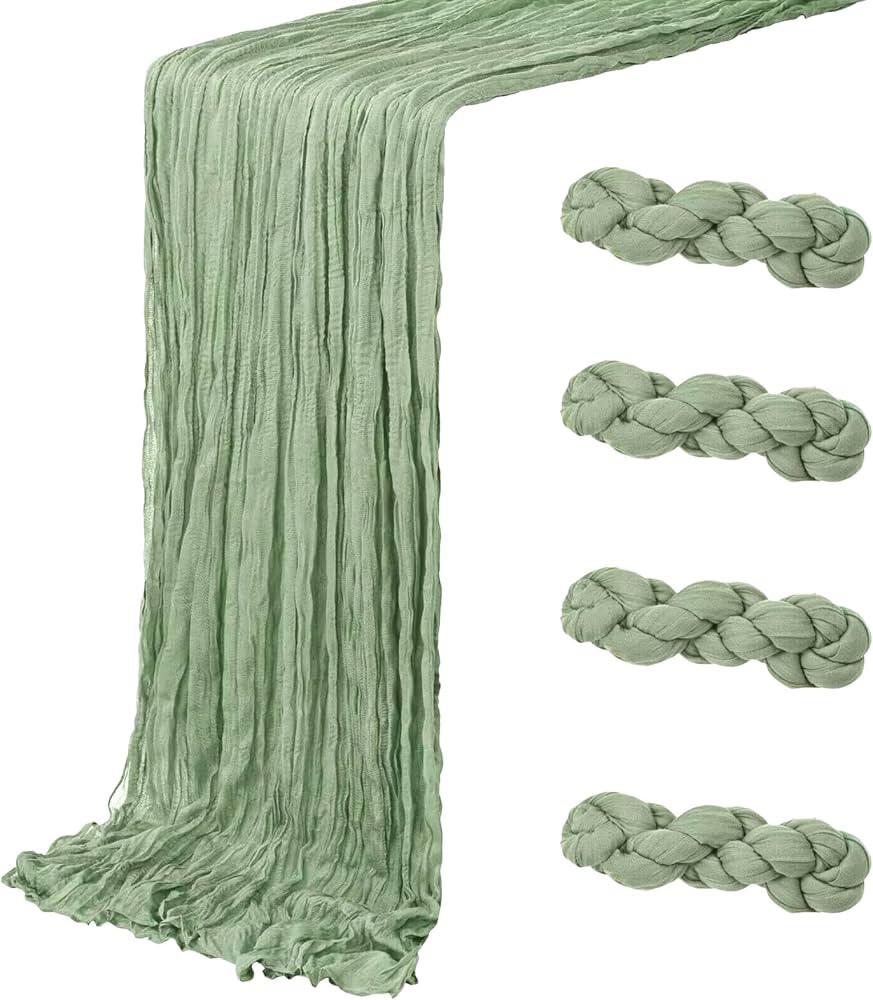 4 Pack Sage Green Cheesecloth Table Runner 20 x 120 inch Gauze Table Runners 10 FT Long,Semi Shee... | Amazon (US)