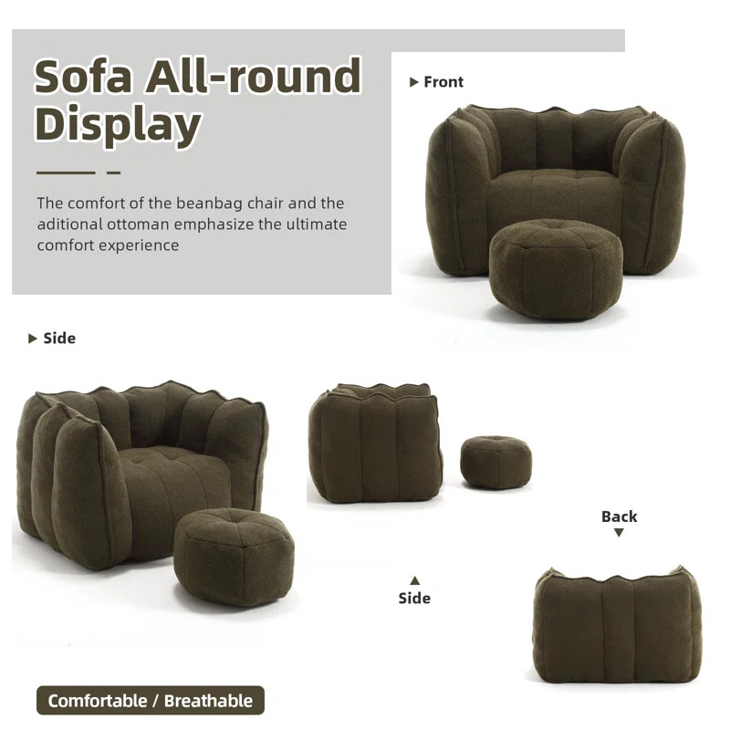 Compressed Sofa Chair Breathable Fabric Bean Bag Chair With Removable Ottoman,Living Room Sofa Ch... | Wayfair North America