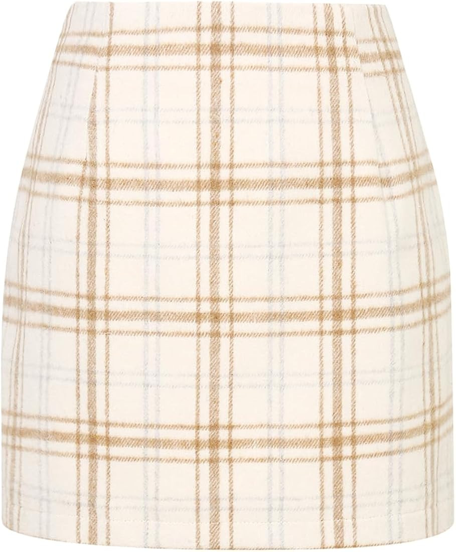 Plaid Mini Skirt for Women High Waist A line Bodycon Pencil Fall Skirts | Amazon (US)