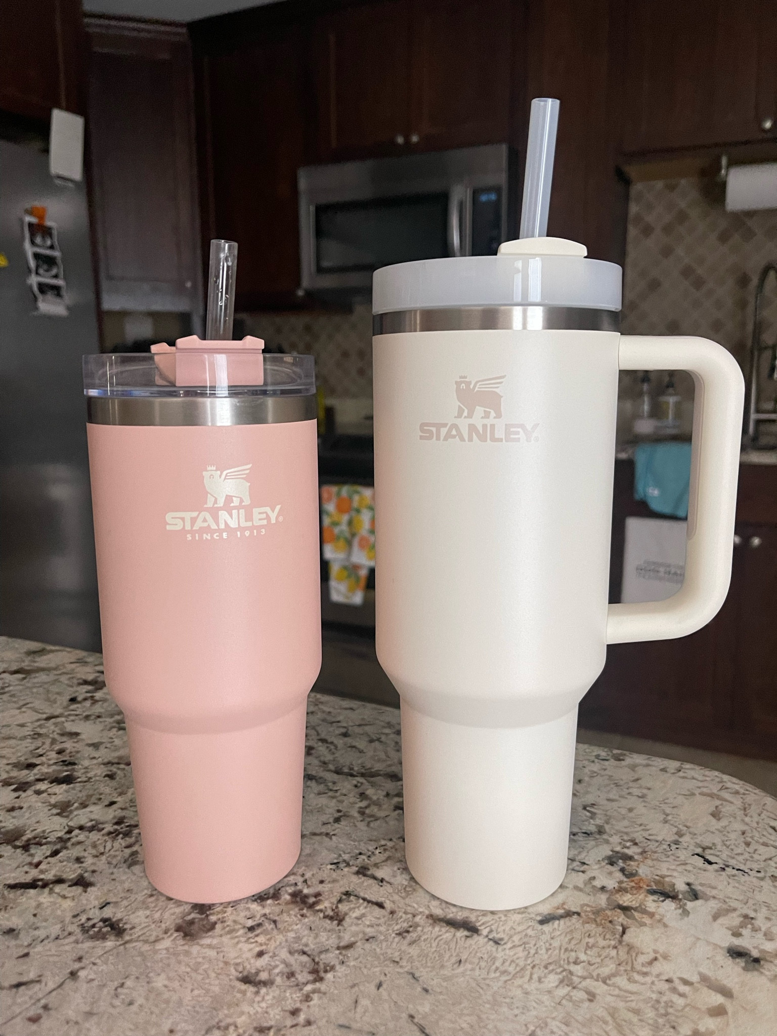 I have the 30oz in the rose & 40oz in the cream! The 14oz is great for kids! #stanley 

#LTKhome #LTKSale #LTKfamily