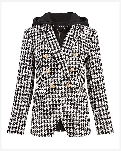 Herringbone Double Breasted Blazer with Built in Hoodie | Express