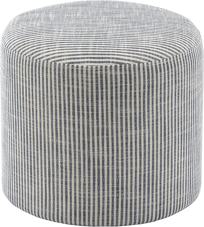 Wovenbyrd 19-Inch Wide Round Pouf Ottoman Footstool, Blue and White Stripe Fabric | Amazon (US)