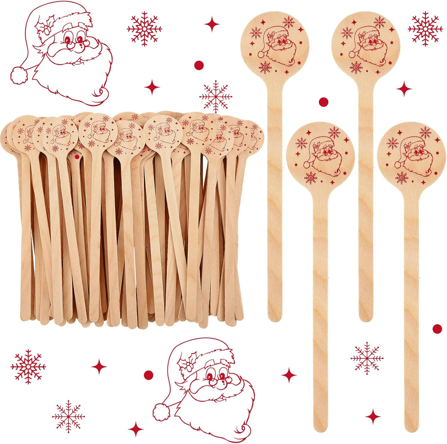200 Pcs 6 Inch Christmas Coffee Stirrers Wooden Coffee Stir Sticks for Coffee Santa Claus Cocktai... | Amazon (US)