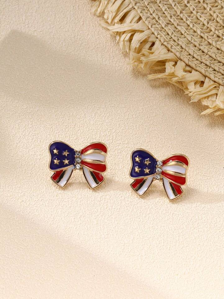 2pcs American Independence Day Flag Patterned Bowknot Earrings For Women, Gorgeous Jewelry Daily ... | SHEIN