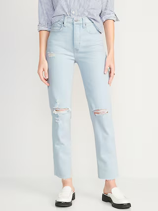 Extra High-Waisted Button-Fly Sky-Hi Straight Ripped Jeans for Women | Old Navy (US)
